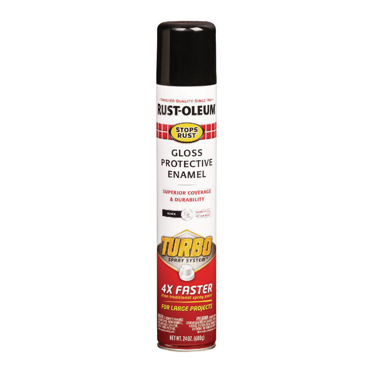 Stops Rust Turbo Spray, Gloss Black, 24 oz Aerosol Can, 6/Carton