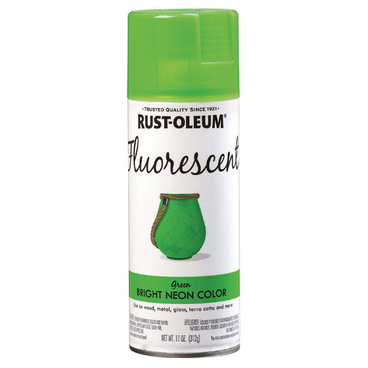 Specialty Fluorescent Spray Paint, Flat Fluorescent Green, 11 oz Aerosol Can, 6/Carton