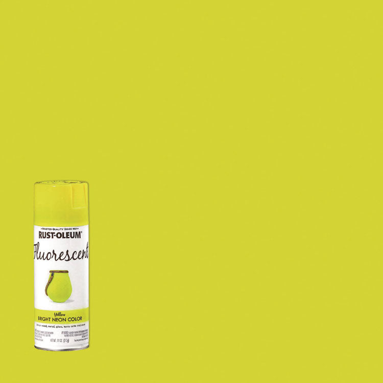 Specialty Fluorescent Spray Paint, Flat Fluorescent Yellow, 11 oz Aerosol Can, 6/Carton