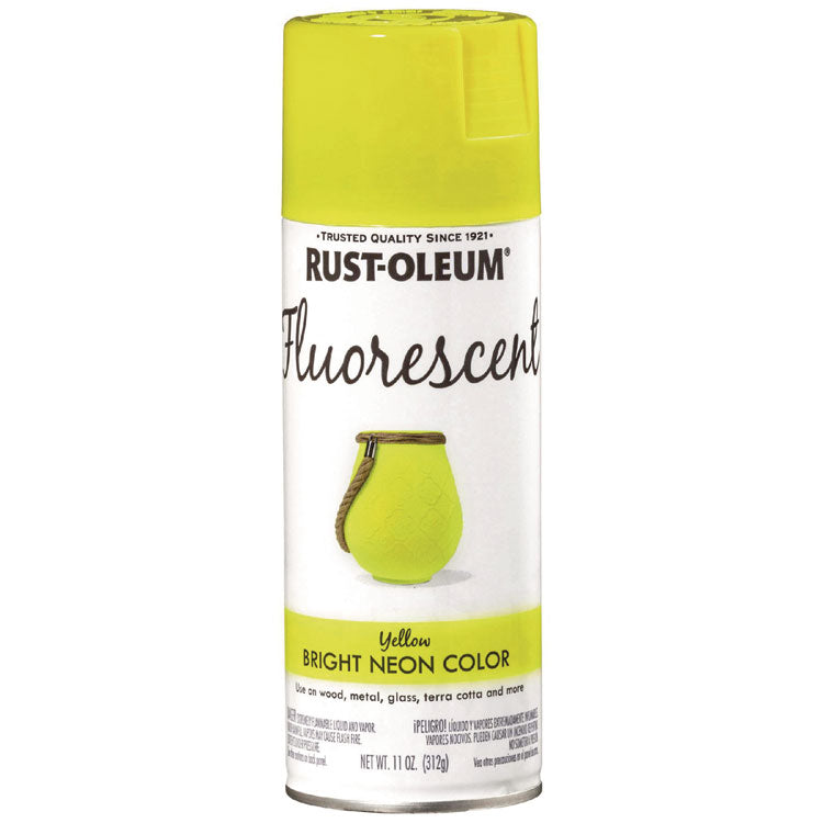 Specialty Fluorescent Spray Paint, Flat Fluorescent Yellow, 11 oz Aerosol Can, 6/Carton
