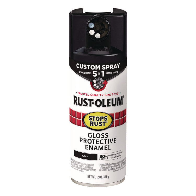 Stops Rust 5-in-1 Spray Paint, Gloss Black, 12 oz Aerosol Can, 6/Carton