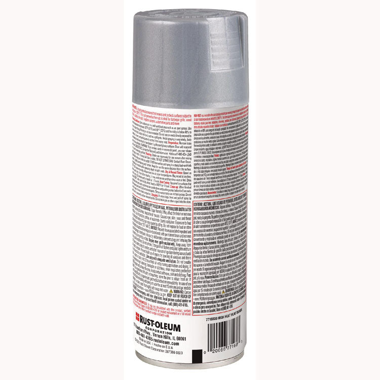 High Heat Enamel Spray Paint, Flat Silver, 12 oz Aerosol Can, 6/Carton