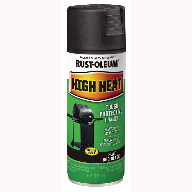 High Heat Enamel Spray Paint, Flat Black, 12 oz Aerosol Can, 6/Carton