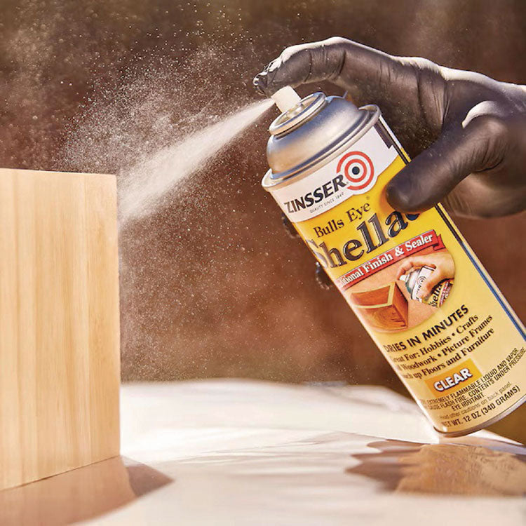 Clear Bulls Eye Shellac Spray, Gloss Clear, 12 oz Aerosol Can, 6/Carton