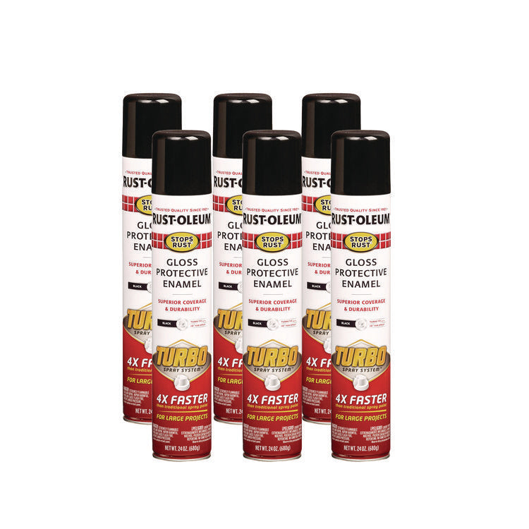 Stops Rust Turbo Spray, Gloss Black, 24 oz Aerosol Can, 6/Carton