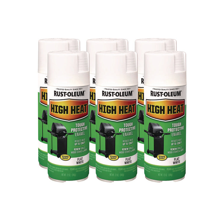 High Heat Enamel Spray Paint, Flat White, 12 oz Aerosol Can, 6/Carton