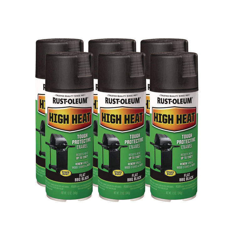 High Heat Enamel Spray Paint, Flat Black, 12 oz Aerosol Can, 6/Carton