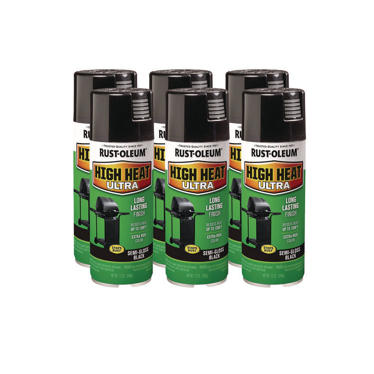 High Heat Enamel Spray Paint, Semi-Gloss Black, 12 oz Aerosol Can, 6/Carton
