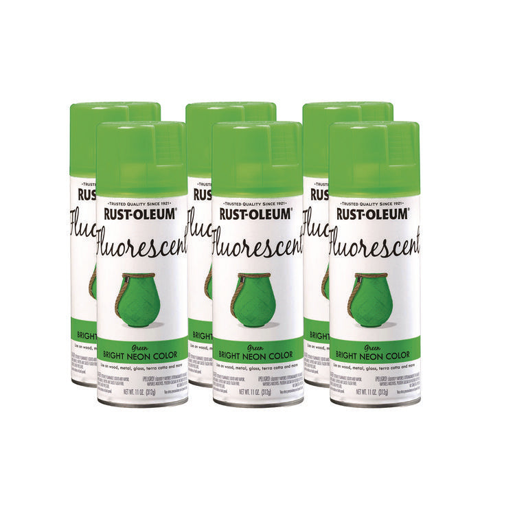 Specialty Fluorescent Spray Paint, Flat Fluorescent Green, 11 oz Aerosol Can, 6/Carton
