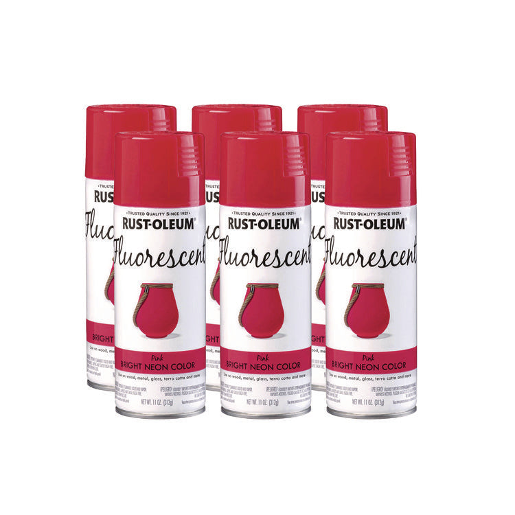 Specialty Fluorescent Spray Paint, Flat Fluorescent Pink, 11 oz Aerosol Can, 6/Carton