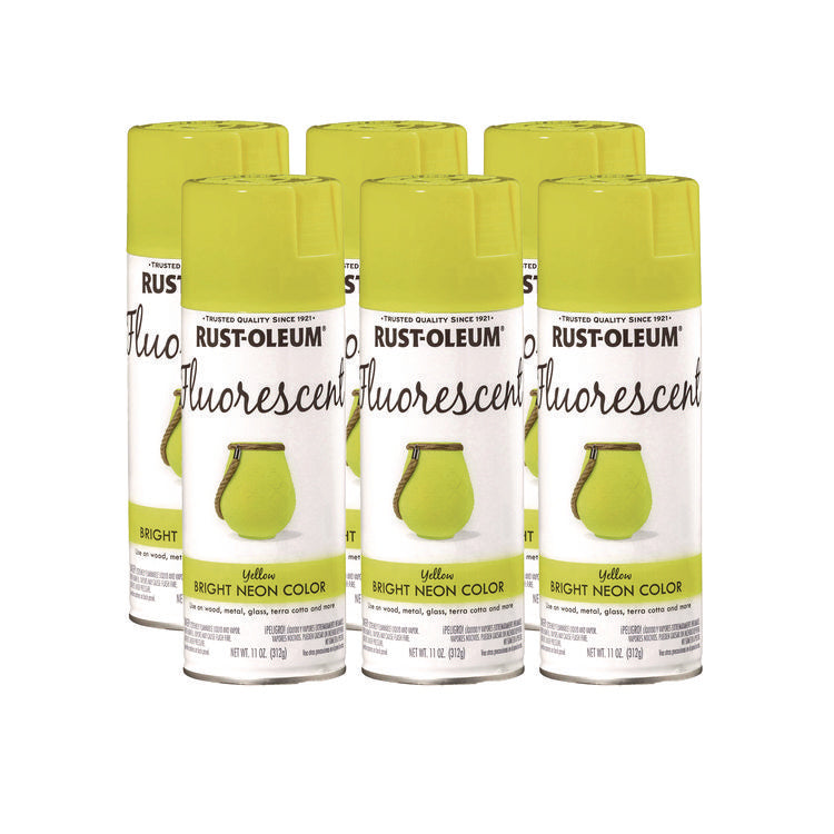 Specialty Fluorescent Spray Paint, Flat Fluorescent Yellow, 11 oz Aerosol Can, 6/Carton
