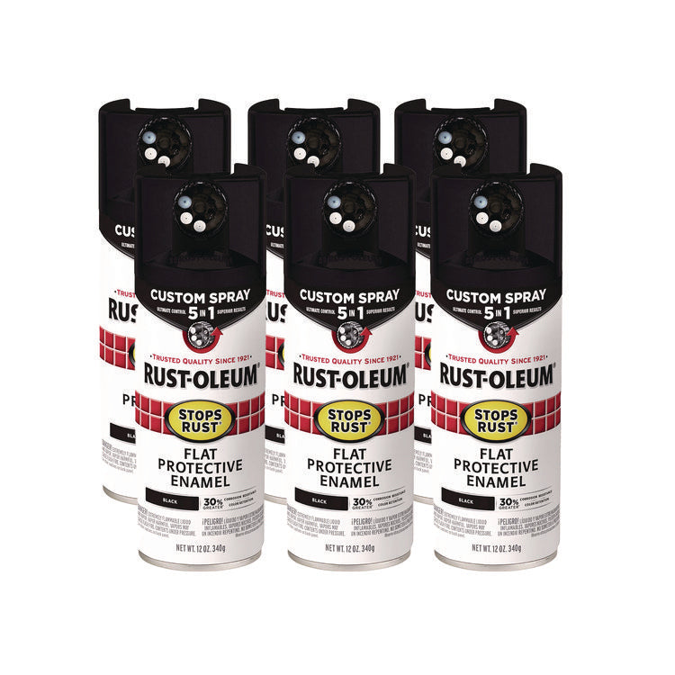 Stops Rust 5-in-1 Spray Paint, Flat Black, 12 oz Aerosol Can, 6/Carton