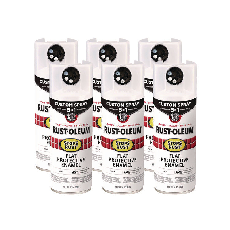Stops Rust 5-in-1 Spray Paint, Flat White, 12 oz Aerosol Can, 6/Carton