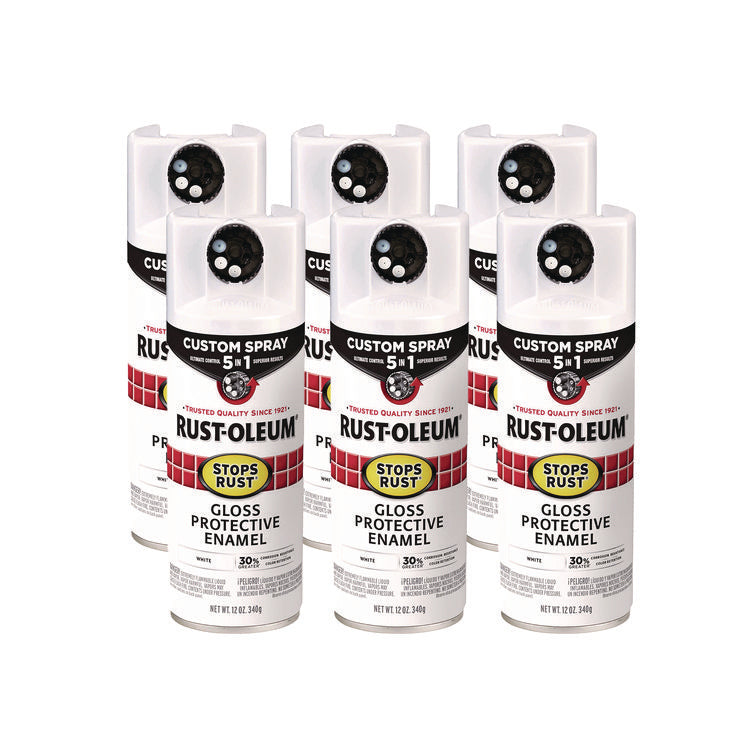Stops Rust 5-in-1 Spray Paint, Gloss White, 12 oz Aerosol Can, 6/Carton
