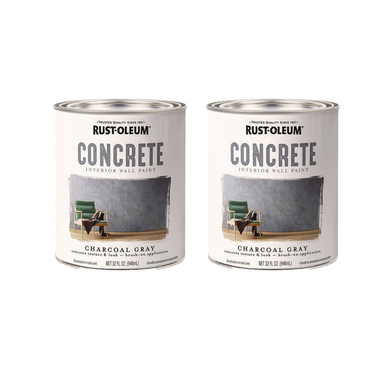 Concrete Interior Wall Paint, Flat Charcoal Gray, Quart Can, 2/Carton