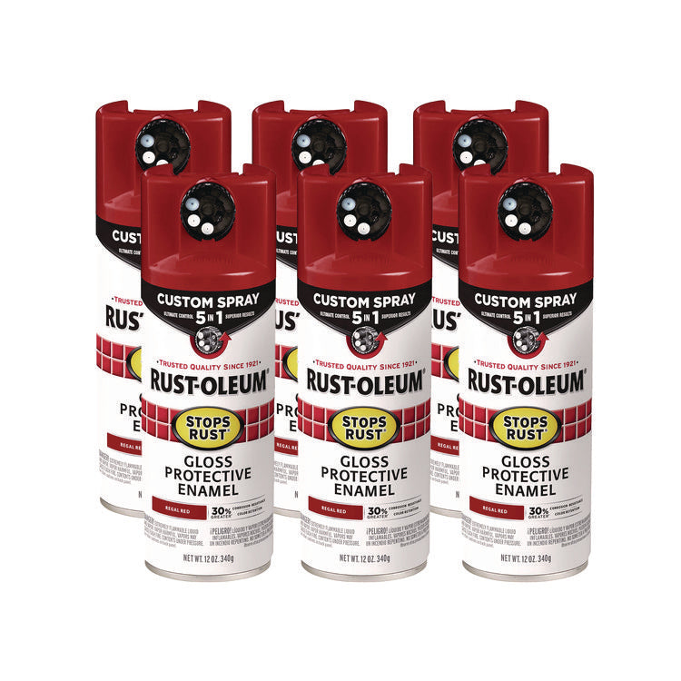 Stops Rust 5-in-1 Spray Paint, Gloss Regal Red, 12 oz Aerosol Can, 6/Carton