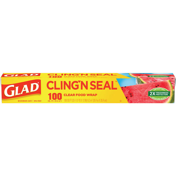 Cling'N Seal Plastic Food Wrap, 12" x 33.3 yd, 100 sq ft Roll, 16 Rolls/Carton
