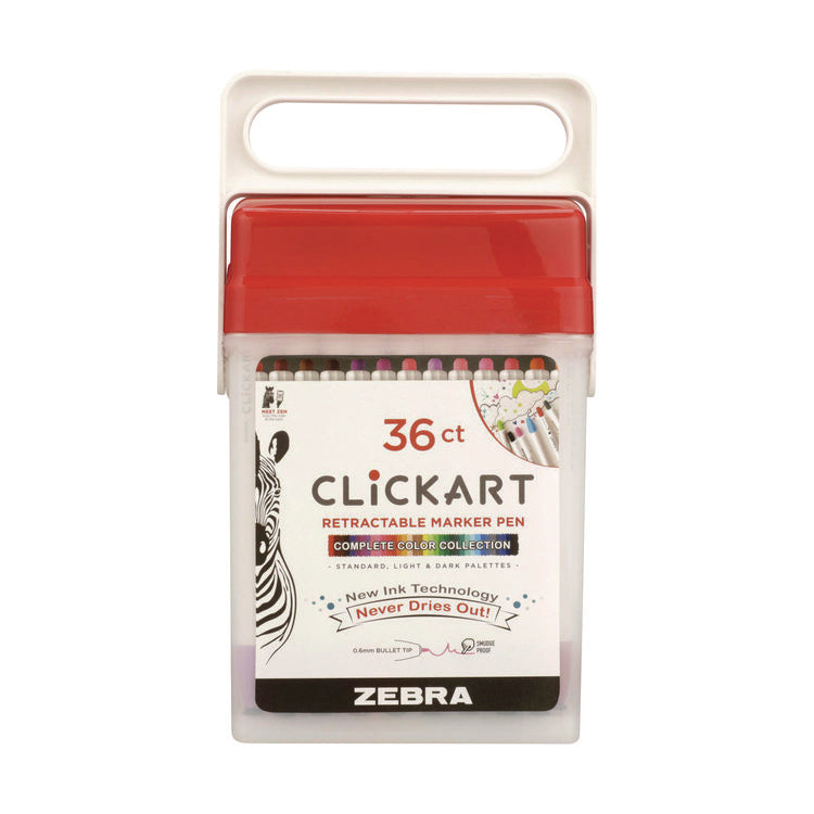 ClickArt Porous Point Pen, Retractable, Fine 0.6 mm, Assorted Ink Colors, White Barrel, 36/Pack