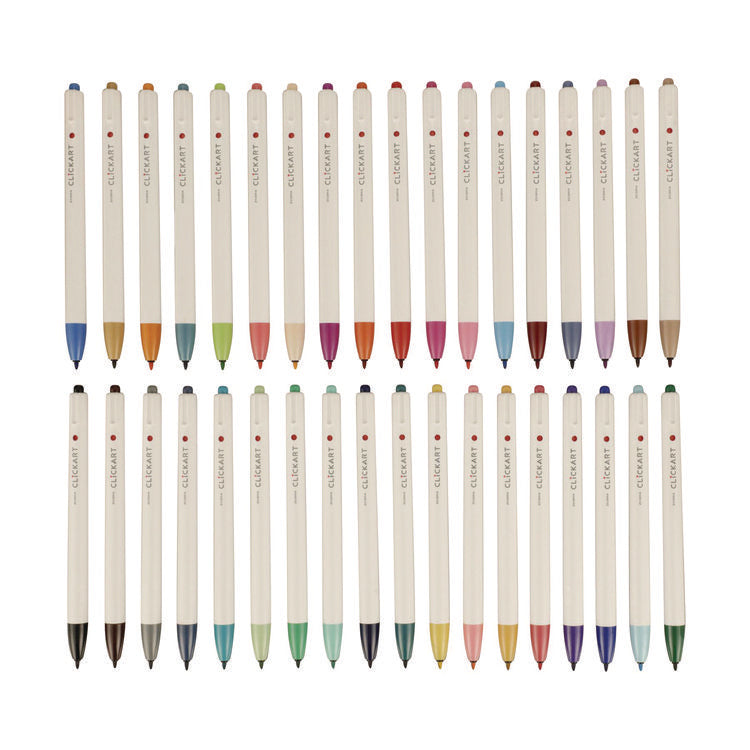 ClickArt Porous Point Pen, Retractable, Fine 0.6 mm, Assorted Ink Colors, White Barrel, 36/Pack