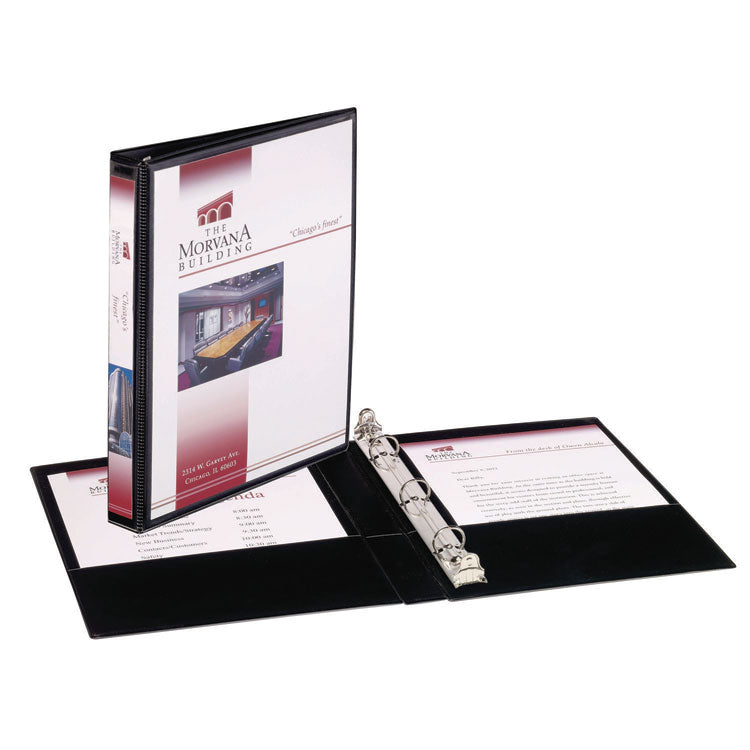 Mini Size Durable View Binder With Round Rings, 3 Rings, 0.5" Capacity, 8.5 X 5.5, Black