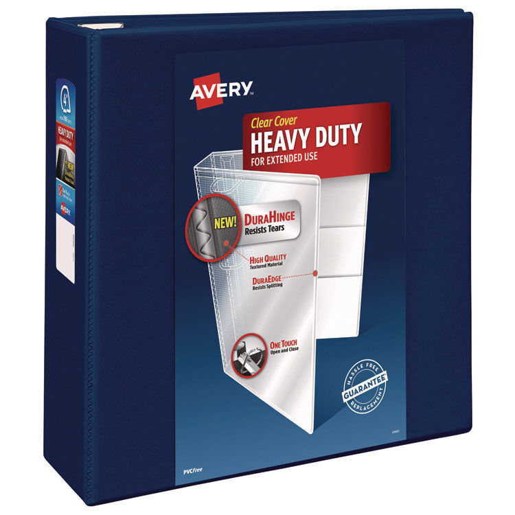 Heavy-Duty View Binder With Durahinge And Locking One Touch Ezd Rings, 3 Rings, 4" Capacity, 11 X 8.5, Navy Blue