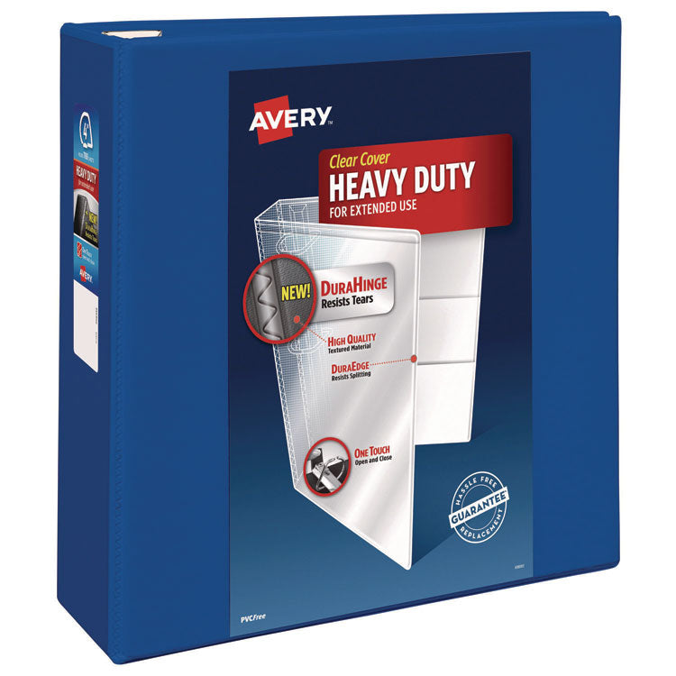 Heavy-Duty View Binder With Durahinge And Locking One Touch Ezd Rings, 3 Rings, 4" Capacity, 11 X 8.5, Pacific Blue