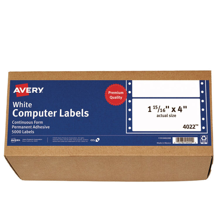 Dot Matrix Printer Mailing Labels, Pin-Fed Printers, 1.94 X 4, White, 5,000/box