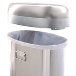 Open Top Trash Can with Wheels, Oval, 13 gal, Plastic/Stainless Steel, Silver