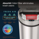 Sensor Trash Can, Half-Round Cylinder, 13 gal, Plastic/Stainless Steel, Silver