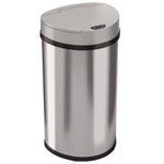 Sensor Trash Can, Half-Round Cylinder, 13 gal, Plastic/Stainless Steel, Silver