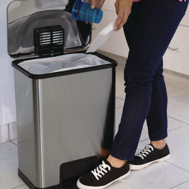 Step Pedal Trash Can with AirStep Technology, 13 gal, Plastic/Stainless Steel, Silver