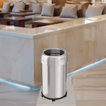 Open Top Trash Can with Wheels, Round, 13 gal, Plastic/Stainless Steel, Silver