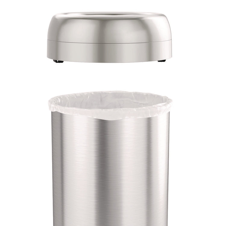 Open Top Trash Can with Wheels, Round, 13 gal, Plastic/Stainless Steel, Silver