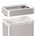 Open Top Trash Can with Wheels, Rectangular, 16 gal, Plastic/Stainless Steel, Silver