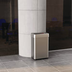 Open Top Trash Can with Wheels, Rectangular, 16 gal, Plastic/Stainless Steel, Silver