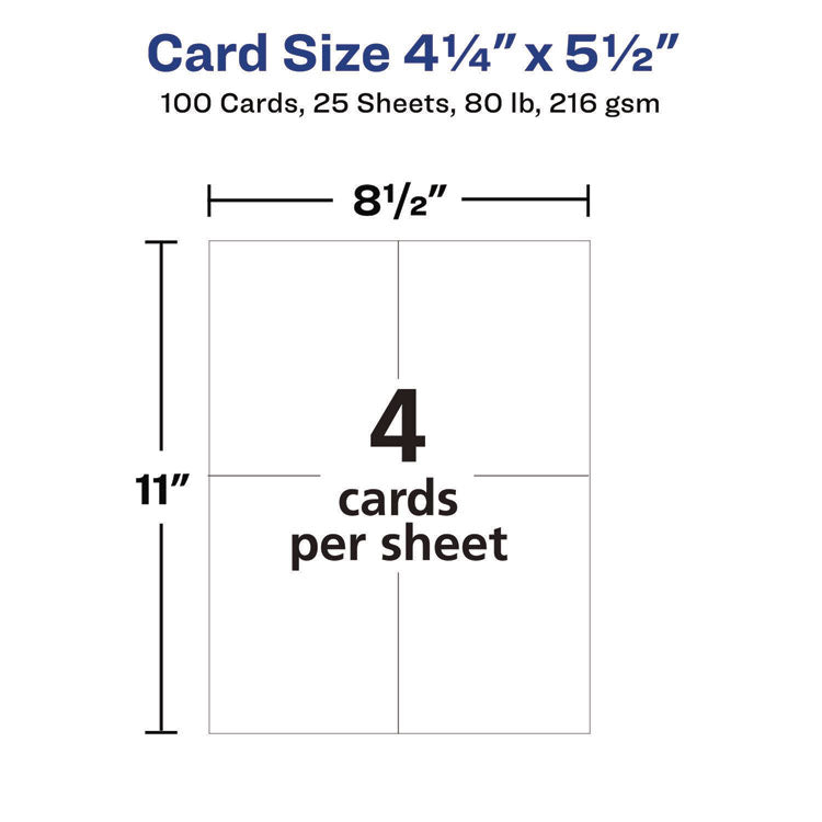 Printable Postcards, Inkjet/Laser, 80 lb, 4.25 x 5.5, Matte Ivory, 100 Cards, 4 Cards/Sheet, 25 Sheets/Box
