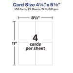 Photo-Quality Printable Postcards, Inkjet, 74 Lb, 4.25 X 5.5, Glossy White, 100 Cards, 4 Cards/sheet, 25 Sheets/pack