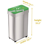 Open Top Compost Bin with Wheels and Color-Coded Lid, 21 gal, Plastic/Stainless Steel, Silver/Green
