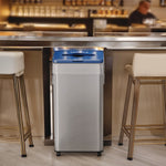 Open Top Recycling Bin with Wheels and Color-Coded Lid, 21 gal, Plastic/Stainless Steel, Silver/Blue