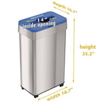 Open Top Recycling Bin with Wheels and Color-Coded Lid, 21 gal, Plastic/Stainless Steel, Silver/Blue
