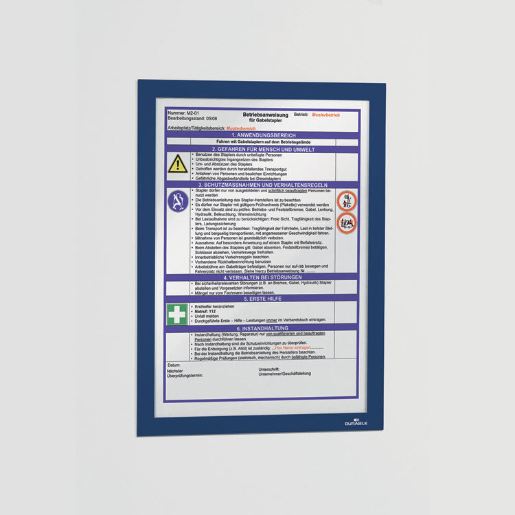 Infoframe DURAFRAME Self Adhesive Double Sided Sign Holder, 9.5 x 12, Dark Blue Frame, 2/Pack