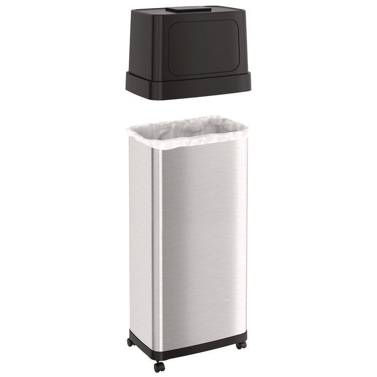 Dual Push Door Trash Can, 24 gal, Stainless Steel, Silver/Black