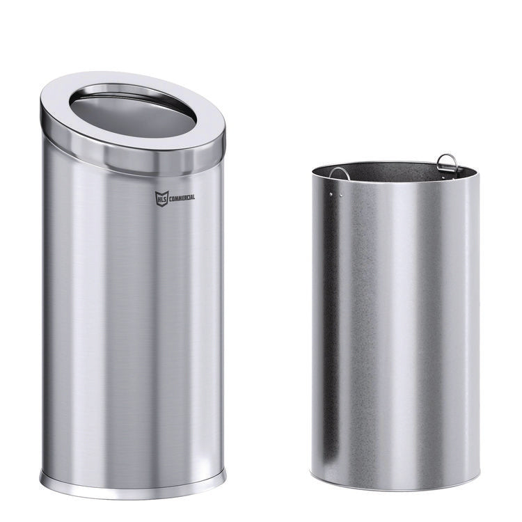 Beveled Open Top Trash Can, 15 gal, Stainless Steel, Silver