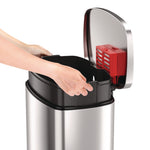 Step Pedal Trash Can, 13 gal, Plastic/Stainless Steel, Silver