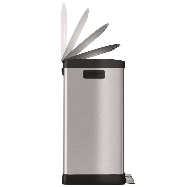 Step Pedal Trash Can and Recycle Bin, 16 gal, Plastic/Stainless Steel, Silver