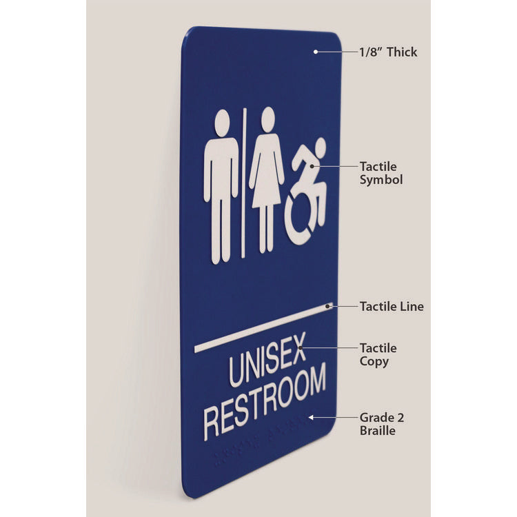 ADA Sign, Unisex Restroom, 6 x 9, Blue Face, White Graphics