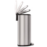 Step Pedal Trash Can, 13 gal, Half-Round Plastic/Stainless Steel, Silver