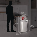 Step Pedal Trash Can, 13 gal, Half-Round Plastic/Stainless Steel, Silver