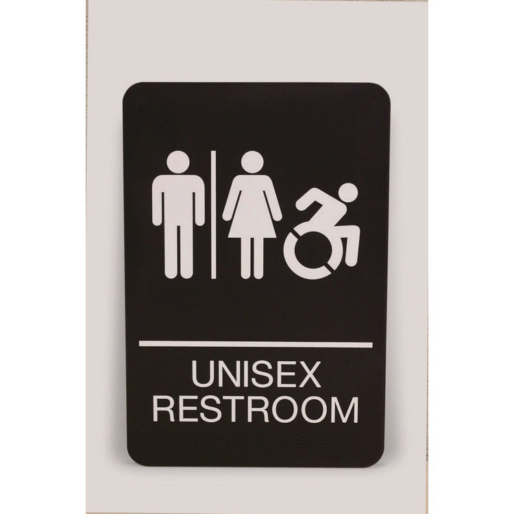 ADA Sign, Unisex Restroom, 6 x 9, Black Face, White Graphics