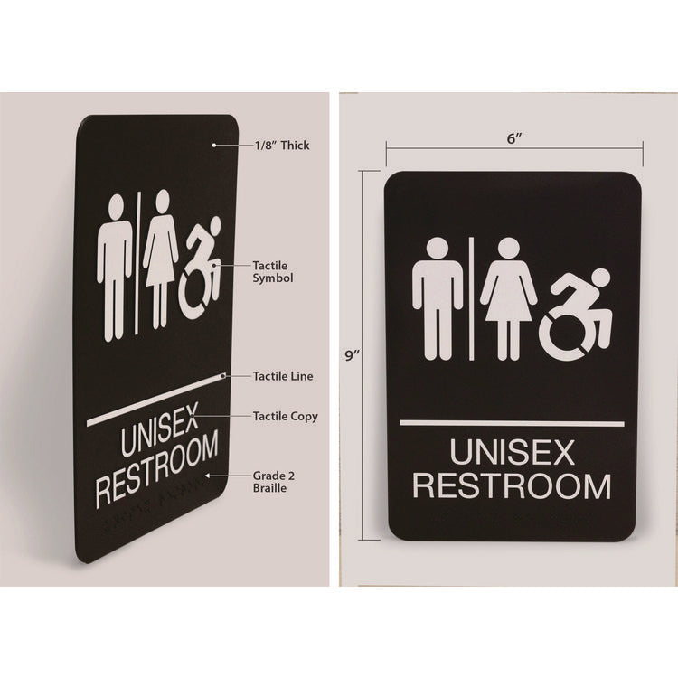 ADA Sign, Unisex Restroom, 6 x 9, Black Face, White Graphics